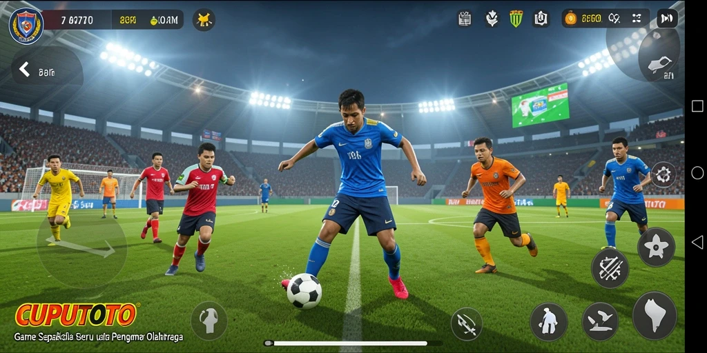 Screenshot utama CUPUTOTO menampilkan aksi seru dalam permainan sepak bola.