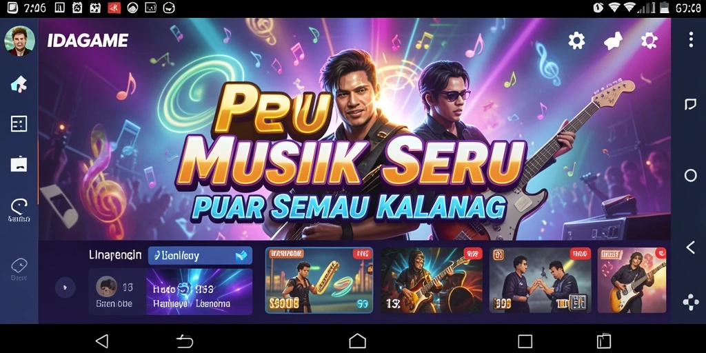 Screenshot gameplay IDAGAME yang menampilkan berbagai tantangan musik.