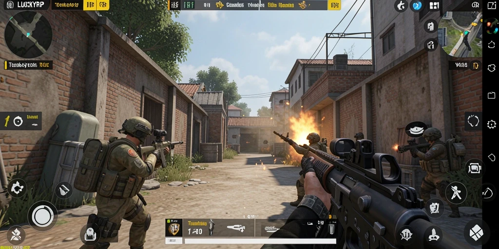 Screenshot LUCKYRP menampilkan intensitas gameplay TPS yang mendebarkan.