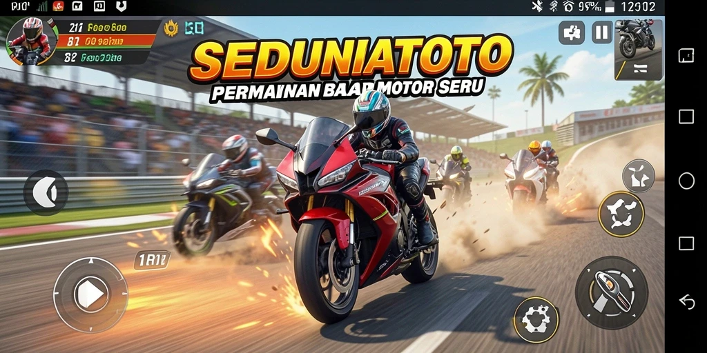Tampilan gameplay balap motor yang mendebarkan di SEDUNIATOTO.